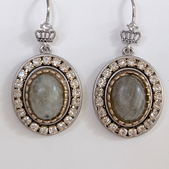 NWOT Juicy Couture Oval Labradorite & Crystal French Wire Dangle Earrings - Picture 4 of 6